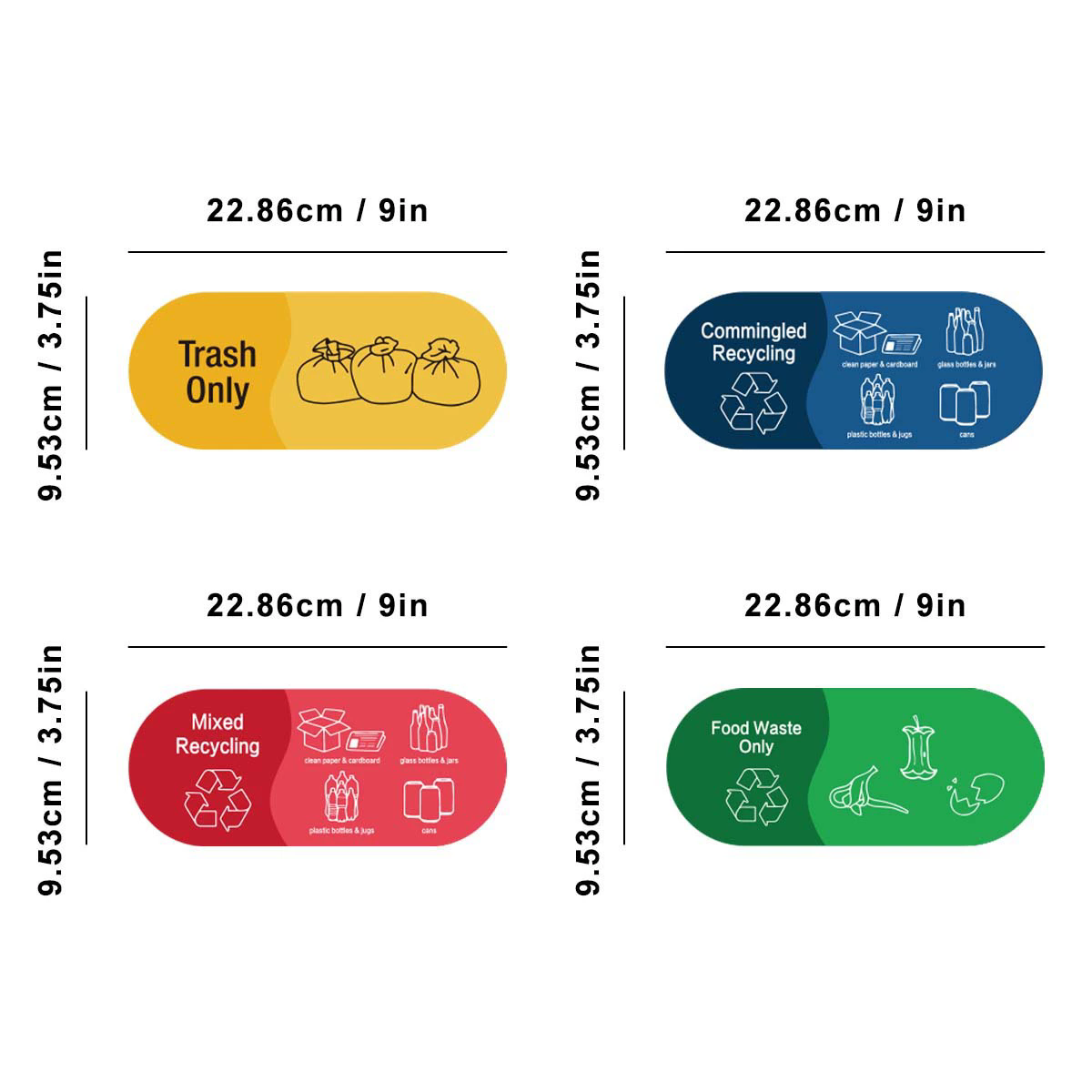 4PCS   Recycling Sorting Trash Bin Sticker Waterproof Adhesive Mixed Recycle Stciker Vinyl Logo Decals Trash Can Sticker Label