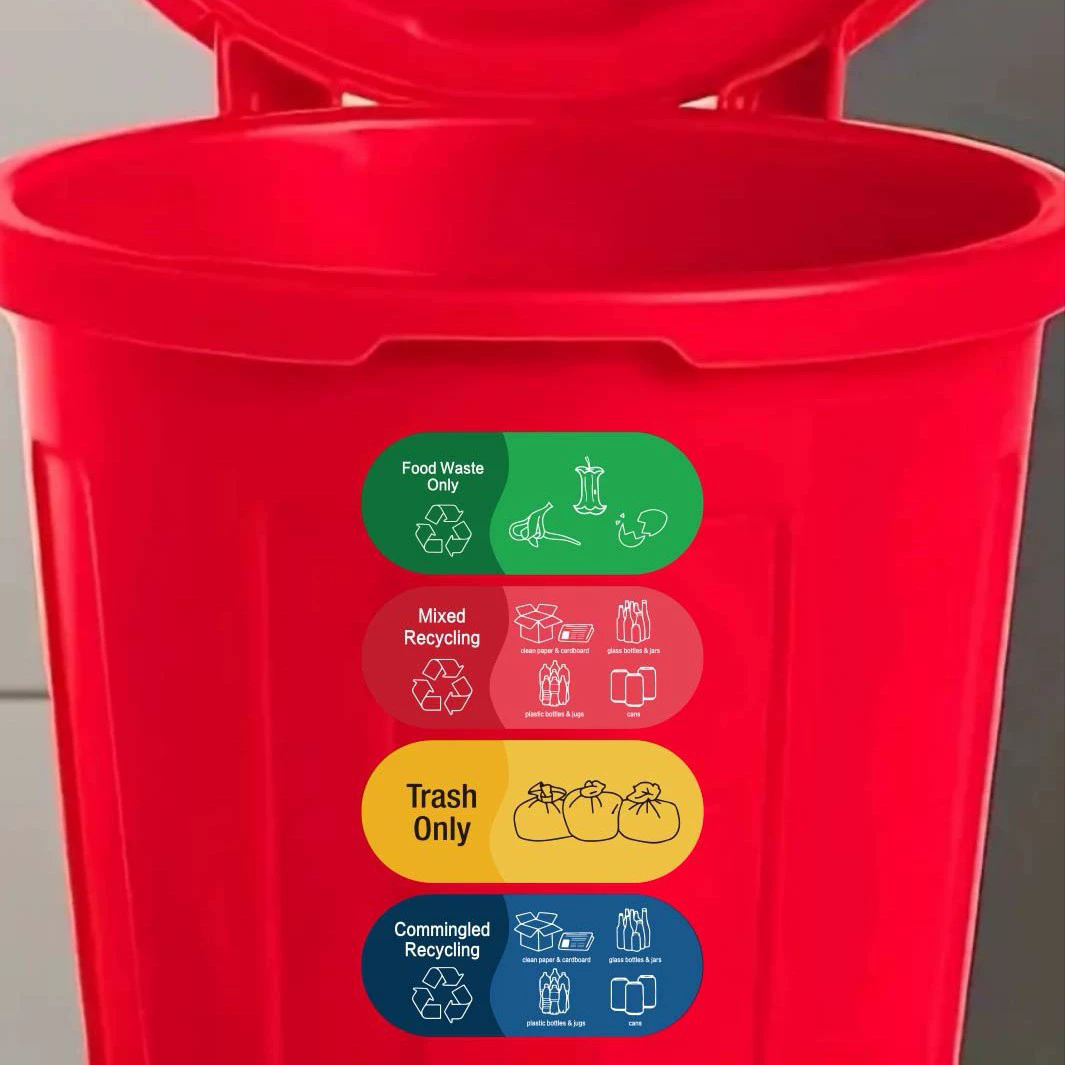 4PCS   Recycling Sorting Trash Bin Sticker Waterproof Adhesive Mixed Recycle Stciker Vinyl Logo Decals Trash Can Sticker Label