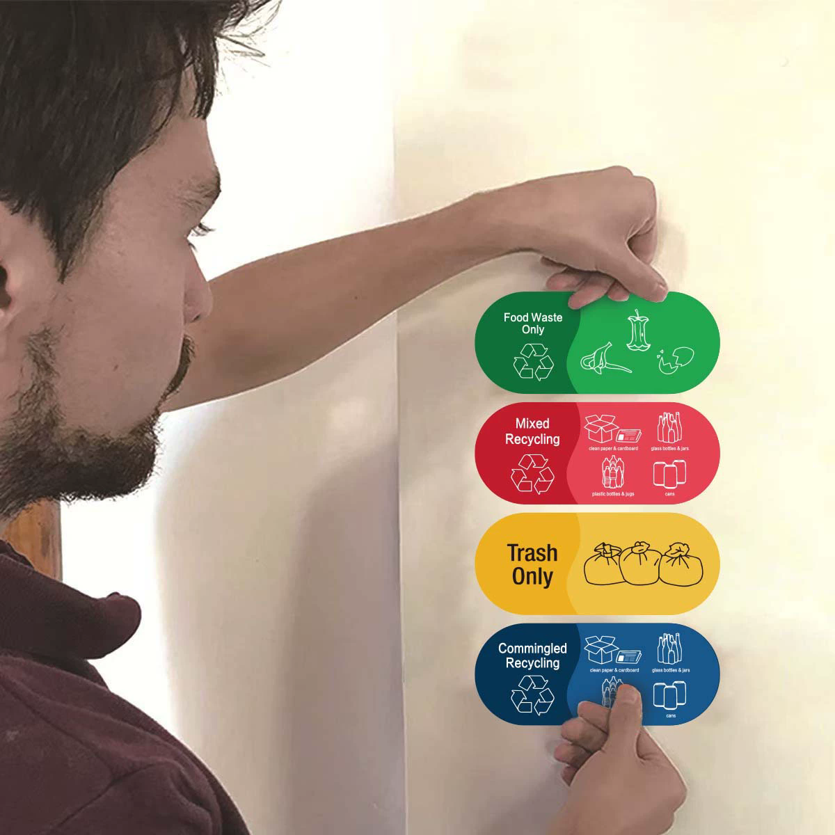 4PCS   Recycling Sorting Trash Bin Sticker Waterproof Adhesive Mixed Recycle Stciker Vinyl Logo Decals Trash Can Sticker Label