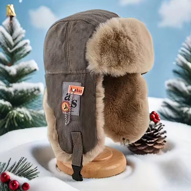 1PC   Bomber Hat Men Women Thick Warm Russian Ushanka Fur Hat Fashion Male Female Winter Hat Black Grey Earflap Ski Russian Cap