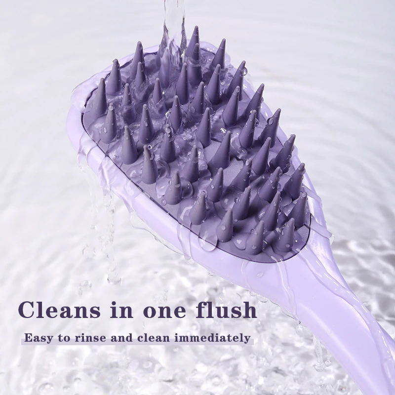 1PC  Long handled shampoo brush, silicone scalp massage comb, shampoo brush head massager, shower brush, body scrub