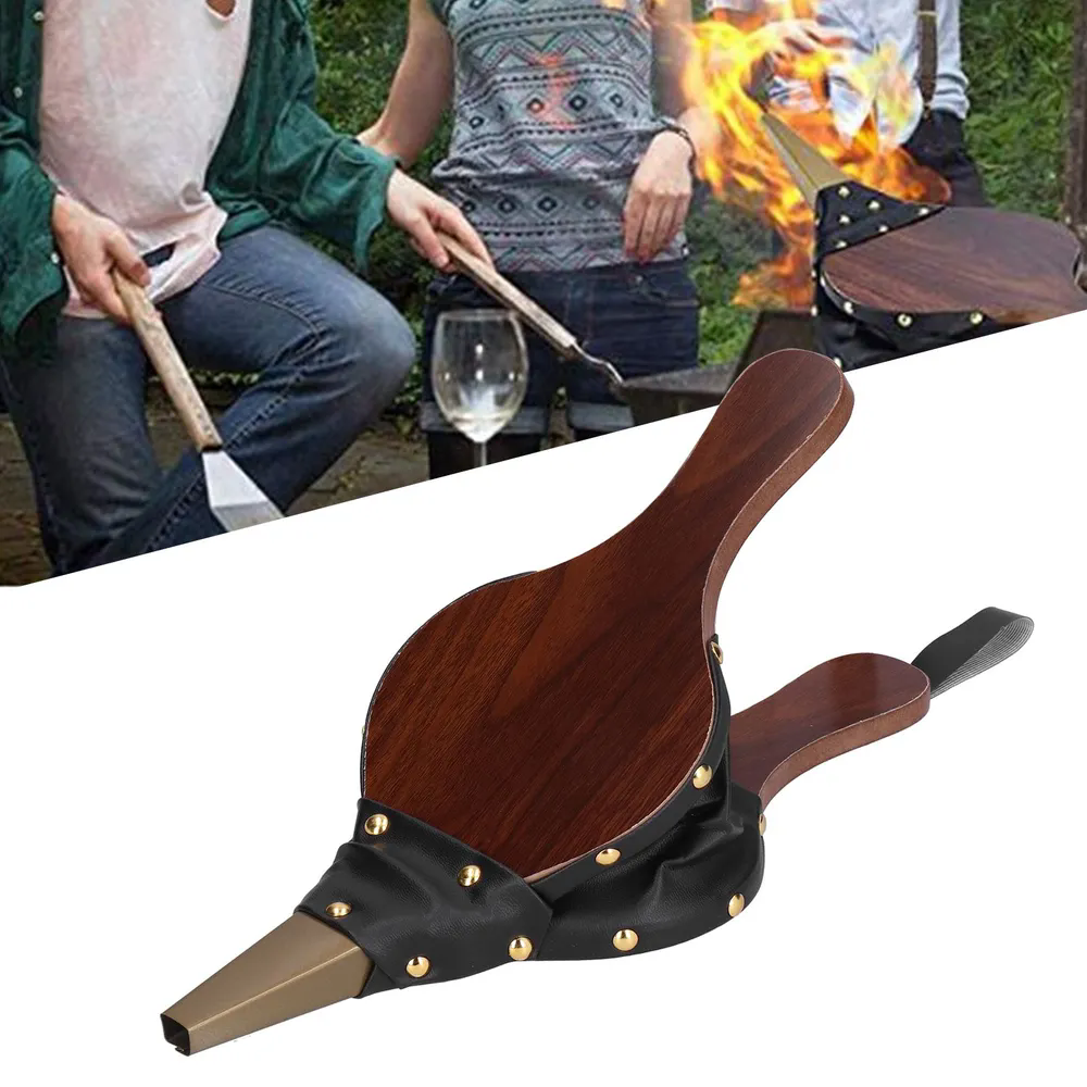 1PC Mini Vintage Wooden Manual Handmade Air Blower Fan Blower For Fireplace Barbecue Fire Bellows Outdoor Cooking Picnic Camping