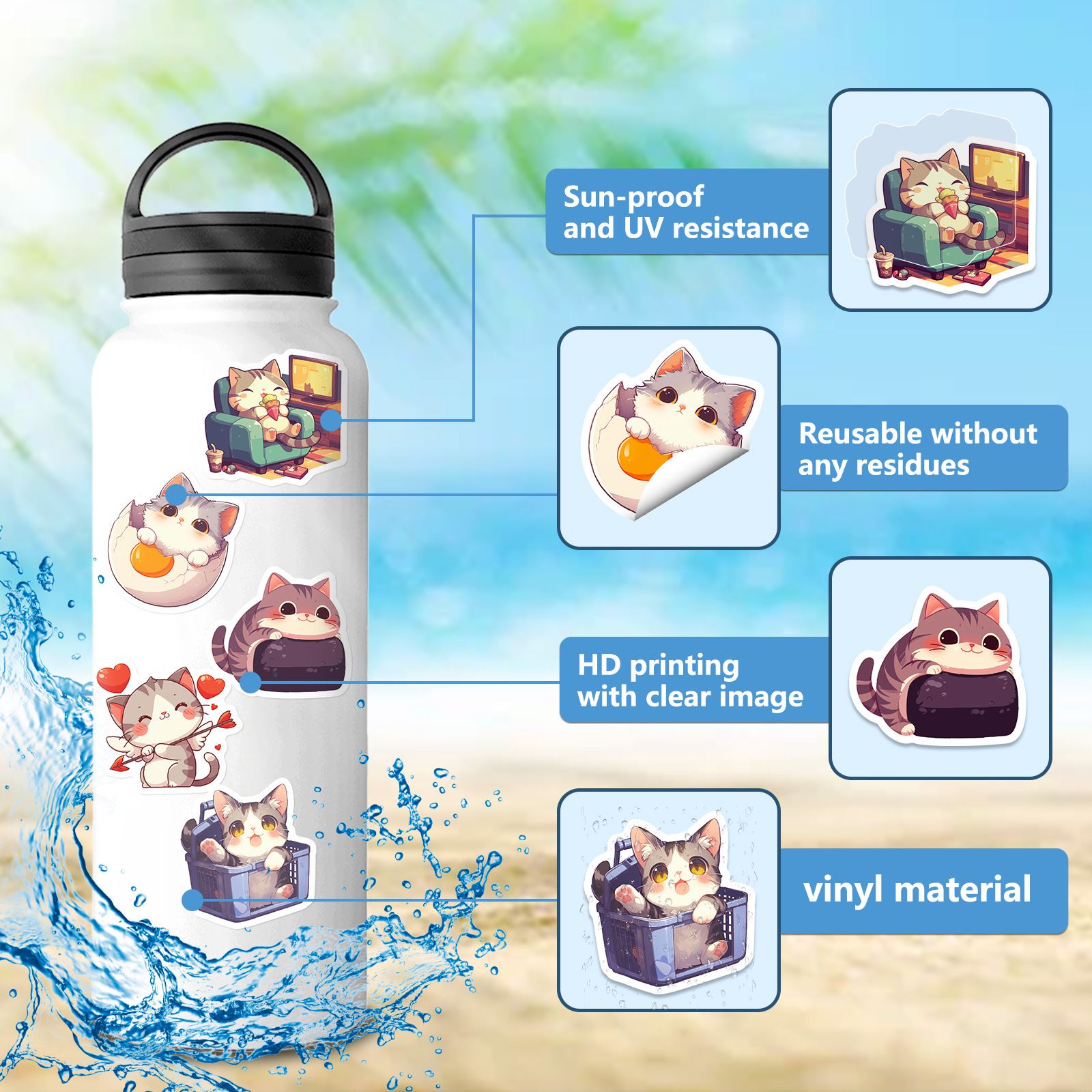 50PCS    Daily Life of Cute Cats Cartoon Graffiti Stickers DIY Phone Guitar Laptop Notebook Suitcase Waterproof Sticker Kids Toy