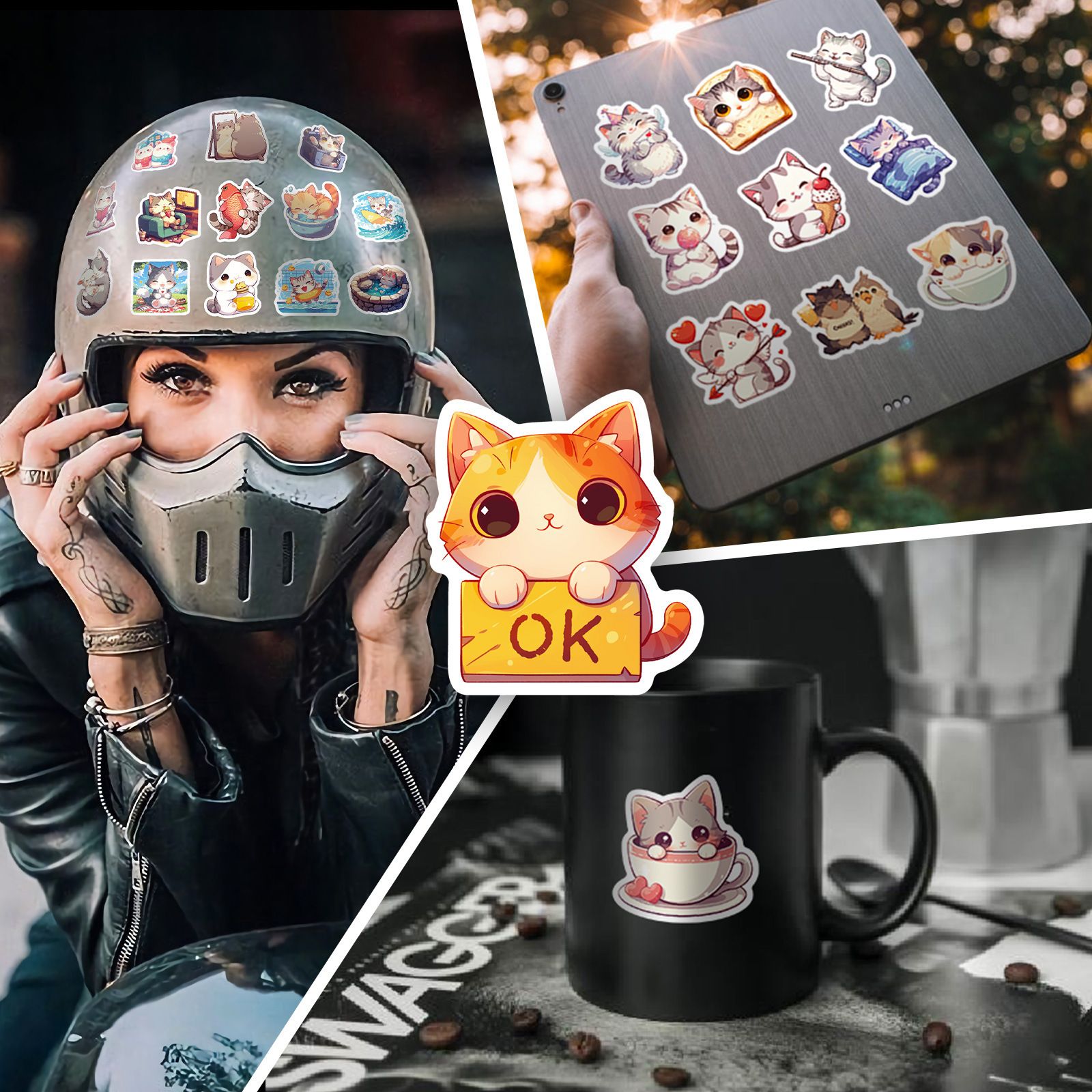 50PCS    Daily Life of Cute Cats Cartoon Graffiti Stickers DIY Phone Guitar Laptop Notebook Suitcase Waterproof Sticker Kids Toy