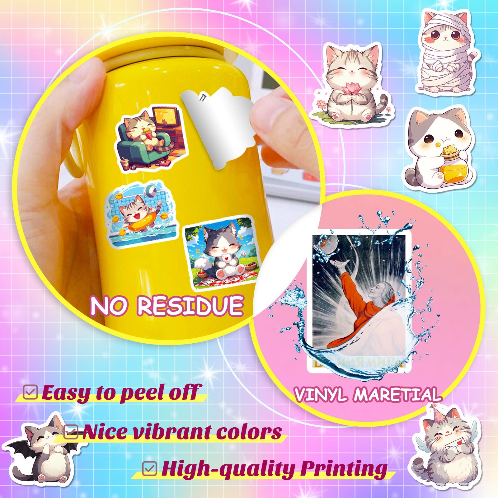 50PCS    Daily Life of Cute Cats Cartoon Graffiti Stickers DIY Phone Guitar Laptop Notebook Suitcase Waterproof Sticker Kids Toy