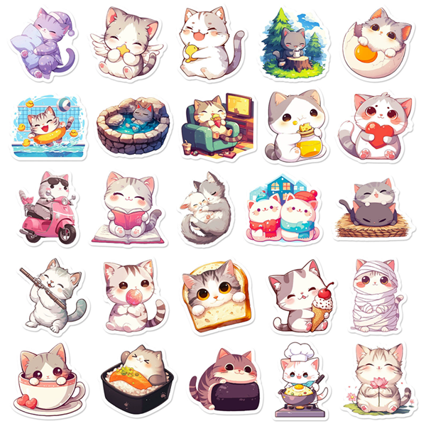 50PCS    Daily Life of Cute Cats Cartoon Graffiti Stickers DIY Phone Guitar Laptop Notebook Suitcase Waterproof Sticker Kids Toy
