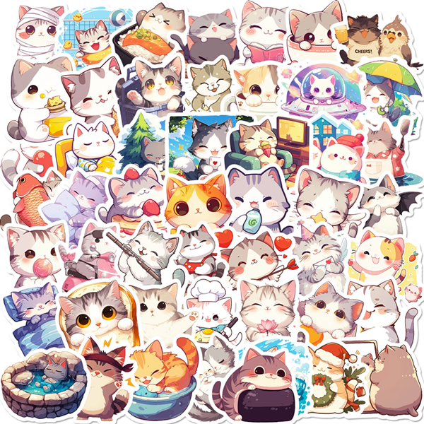 50PCS    Daily Life of Cute Cats Cartoon Graffiti Stickers DIY Phone Guitar Laptop Notebook Suitcase Waterproof Sticker Kids Toy