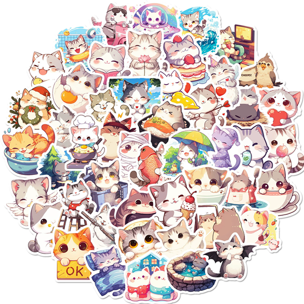 50PCS    Daily Life of Cute Cats Cartoon Graffiti Stickers DIY Phone Guitar Laptop Notebook Suitcase Waterproof Sticker Kids Toy