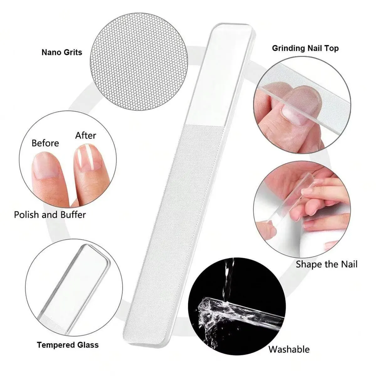 1PC Nano Glass Nail File Buffing Transparent Nail Art Manicure Sanding Grinding Rubbing Strip Professional Polishing Nail Repair
