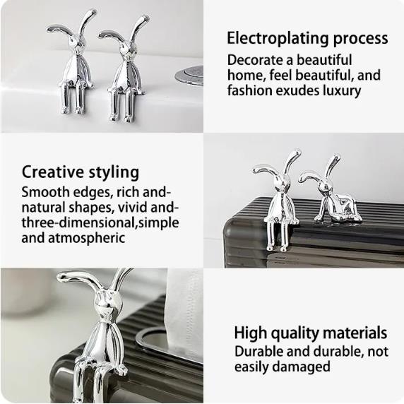 2PC Long-Eared Rabbit Double Statue Cartoon Decoration Accessories Living Room Bedroom Car Decoration Desktop Decorative Ornamet