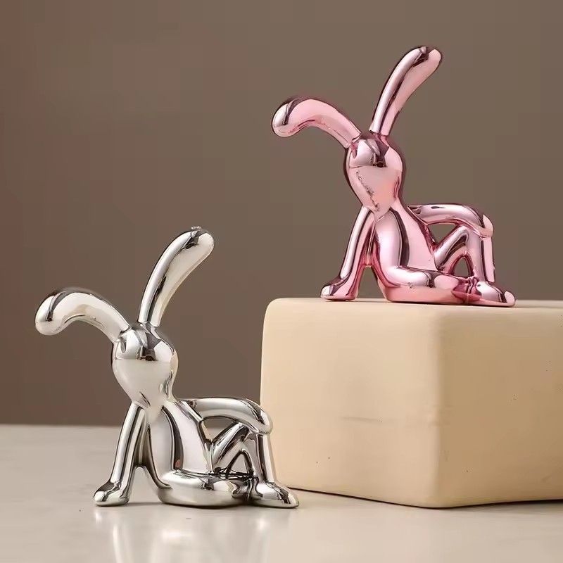 2PC Long-Eared Rabbit Double Statue Cartoon Decoration Accessories Living Room Bedroom Car Decoration Desktop Decorative Ornamet