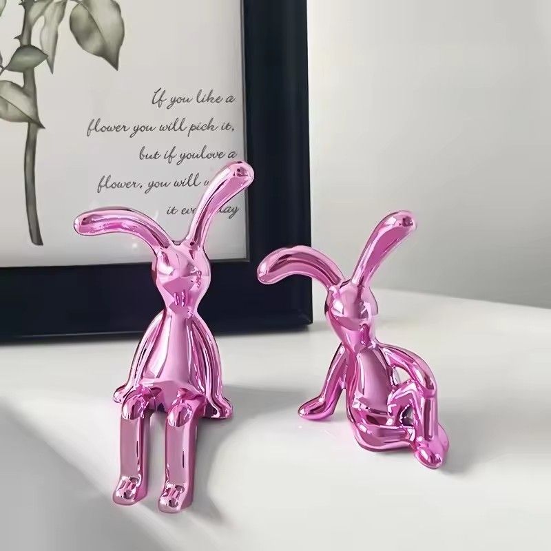 2PC Long-Eared Rabbit Double Statue Cartoon Decoration Accessories Living Room Bedroom Car Decoration Desktop Decorative Ornamet