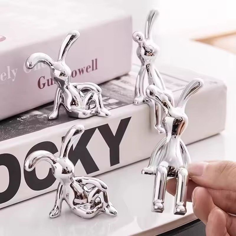 2PC Long-Eared Rabbit Double Statue Cartoon Decoration Accessories Living Room Bedroom Car Decoration Desktop Decorative Ornamet