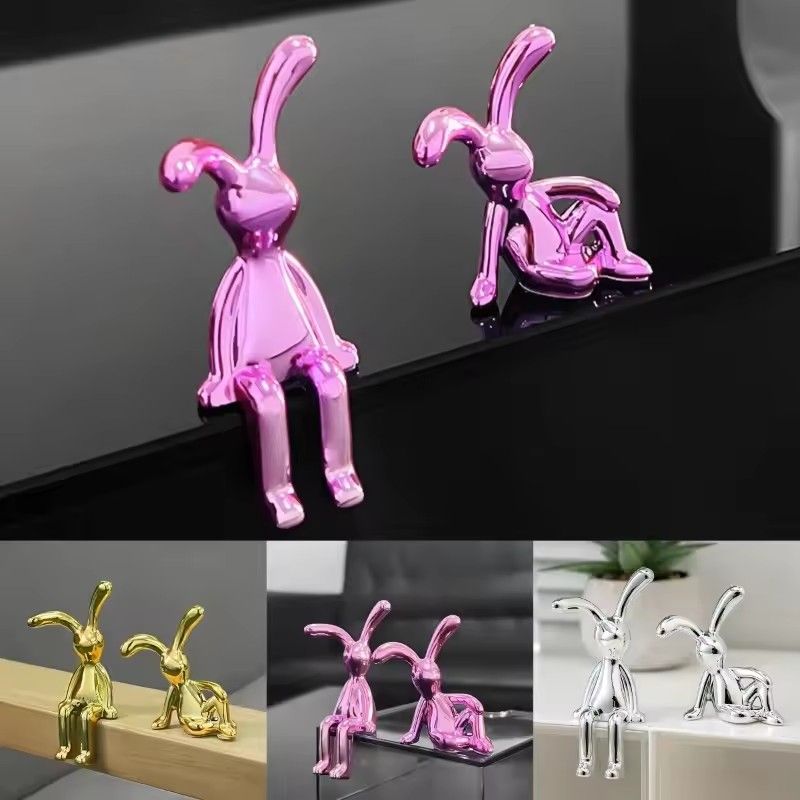 2PC Long-Eared Rabbit Double Statue Cartoon Decoration Accessories Living Room Bedroom Car Decoration Desktop Decorative Ornamet