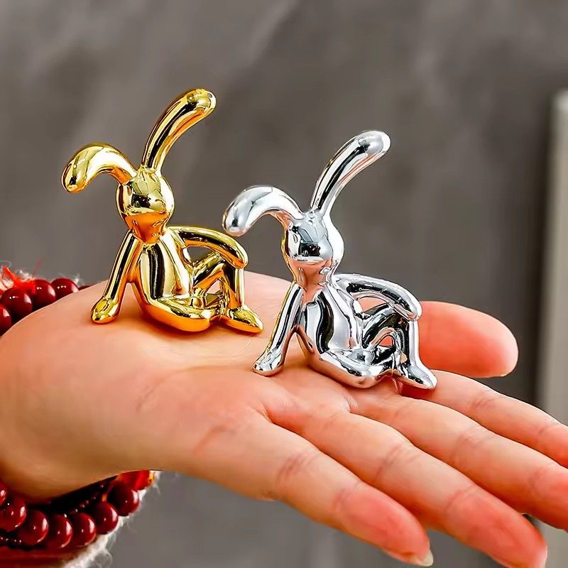 2PC Long-Eared Rabbit Double Statue Cartoon Decoration Accessories Living Room Bedroom Car Decoration Desktop Decorative Ornamet