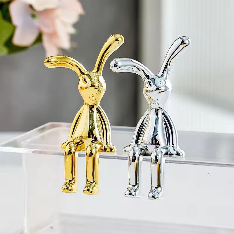 2PC Long-Eared Rabbit Double Statue Cartoon Decoration Accessories Living Room Bedroom Car Decoration Desktop Decorative Ornamet