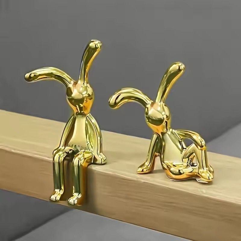 2PC Long-Eared Rabbit Double Statue Cartoon Decoration Accessories Living Room Bedroom Car Decoration Desktop Decorative Ornamet