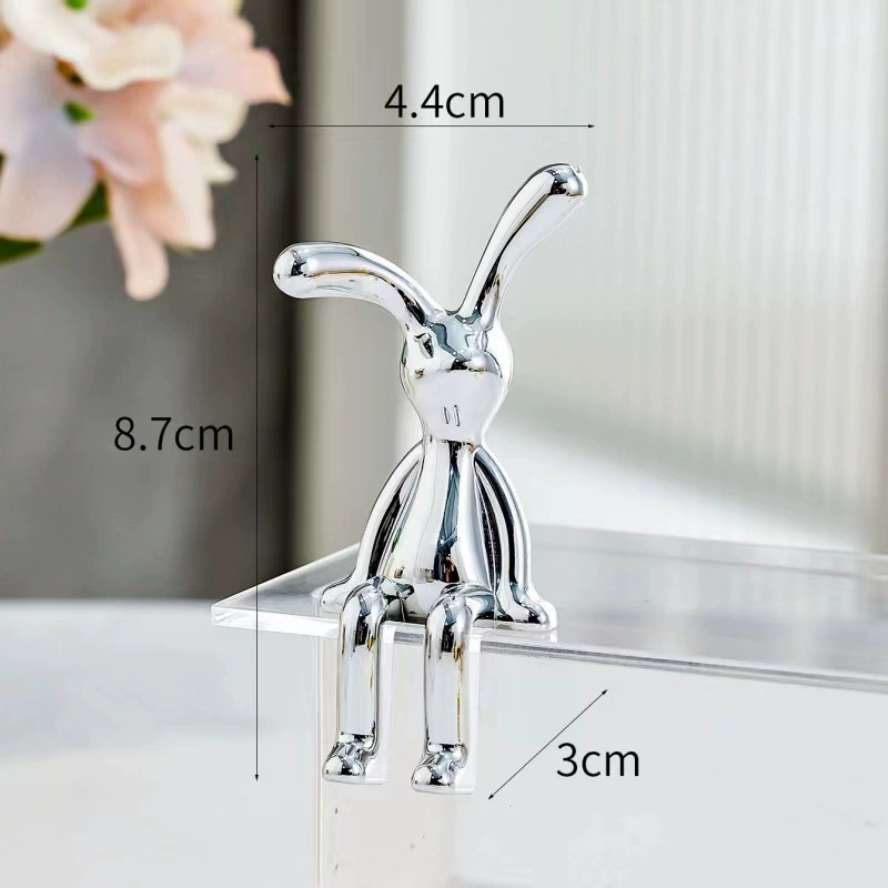 2PC Long-Eared Rabbit Double Statue Cartoon Decoration Accessories Living Room Bedroom Car Decoration Desktop Decorative Ornamet