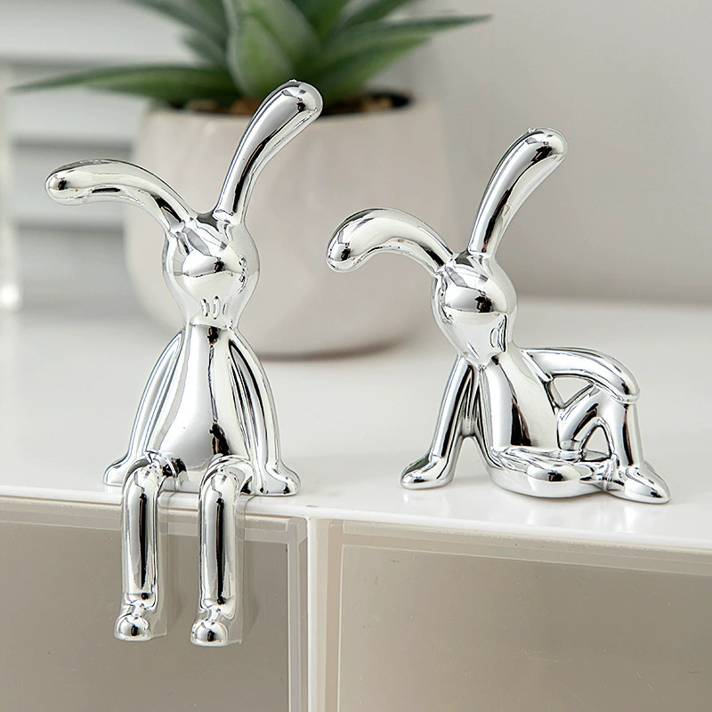 2PC Long-Eared Rabbit Double Statue Cartoon Decoration Accessories Living Room Bedroom Car Decoration Desktop Decorative Ornamet