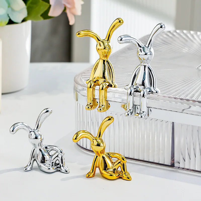 2PC Long-Eared Rabbit Double Statue Cartoon Decoration Accessories Living Room Bedroom Car Decoration Desktop Decorative Ornamet