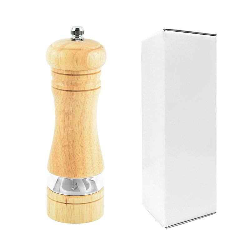 1PC6-inch Manual Pepper Grinder Rubber Wood Acrylic Salt Shakers Adjustable CeramicRotor-RefillableOak Spice Salt GrindingBottle