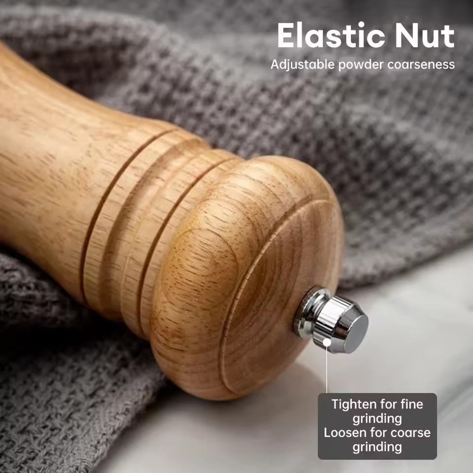 1PC6-inch Manual Pepper Grinder Rubber Wood Acrylic Salt Shakers Adjustable CeramicRotor-RefillableOak Spice Salt GrindingBottle