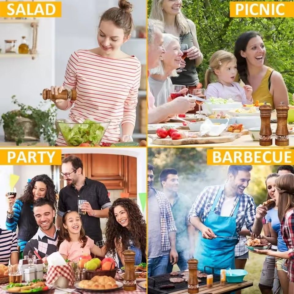 1PC6-inch Manual Pepper Grinder Rubber Wood Acrylic Salt Shakers Adjustable CeramicRotor-RefillableOak Spice Salt GrindingBottle