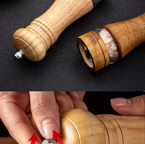 1PC6-inch Manual Pepper Grinder Rubber Wood Acrylic Salt Shakers Adjustable CeramicRotor-RefillableOak Spice Salt GrindingBottle