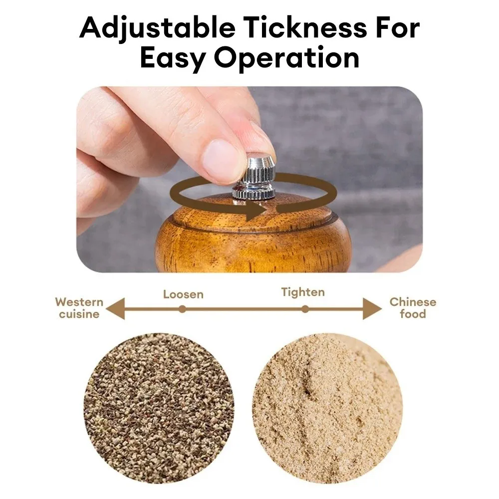 1PC6-inch Manual Pepper Grinder Rubber Wood Acrylic Salt Shakers Adjustable CeramicRotor-RefillableOak Spice Salt GrindingBottle