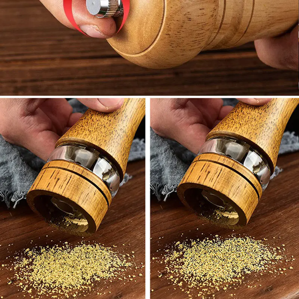 1PC6-inch Manual Pepper Grinder Rubber Wood Acrylic Salt Shakers Adjustable CeramicRotor-RefillableOak Spice Salt GrindingBottle