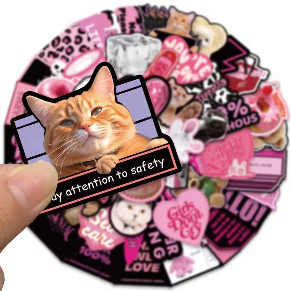 55PCS  Pink Black Style Cool Cartoon Graffiti Stickers Phone Guitar Laptop Notebook Suitcase Cup Waterproof Sticker Decals H-25