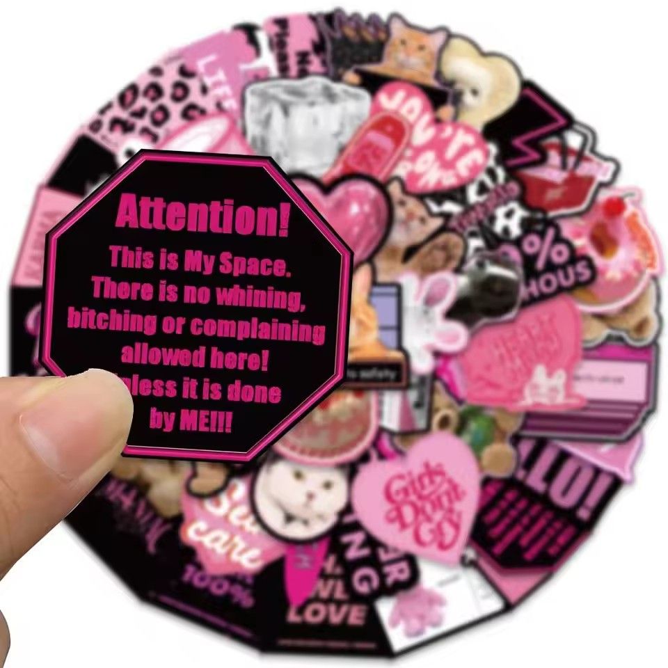 55PCS  Pink Black Style Cool Cartoon Graffiti Stickers Phone Guitar Laptop Notebook Suitcase Cup Waterproof Sticker Decals H-25