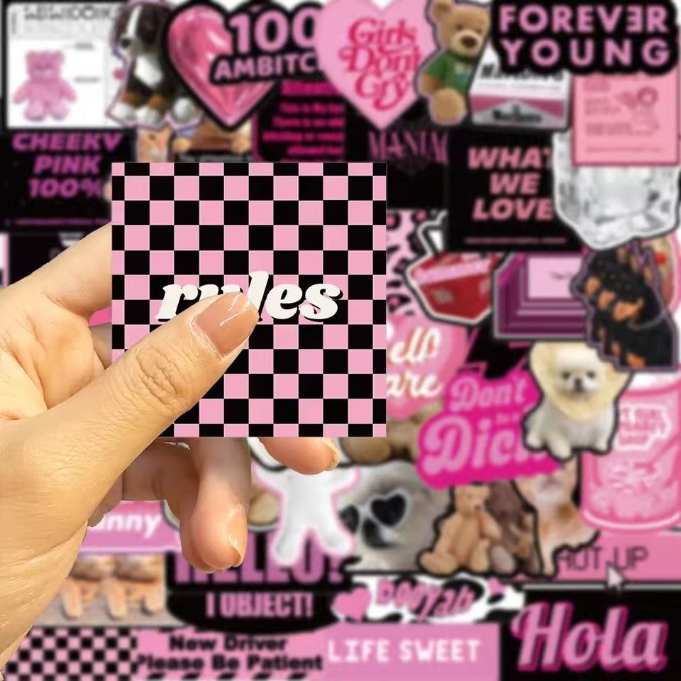 55PCS  Pink Black Style Cool Cartoon Graffiti Stickers Phone Guitar Laptop Notebook Suitcase Cup Waterproof Sticker Decals H-25