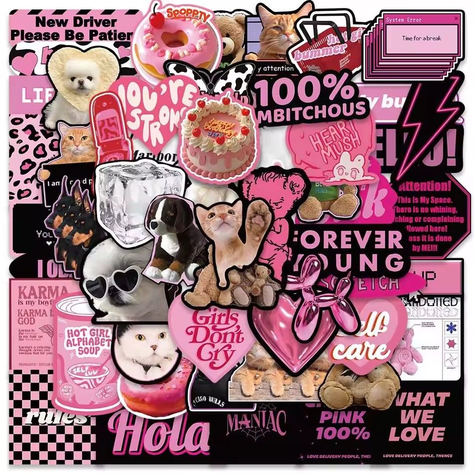 55PCS  Pink Black Style Cool Cartoon Graffiti Stickers Phone Guitar Laptop Notebook Suitcase Cup Waterproof Sticker Decals H-25