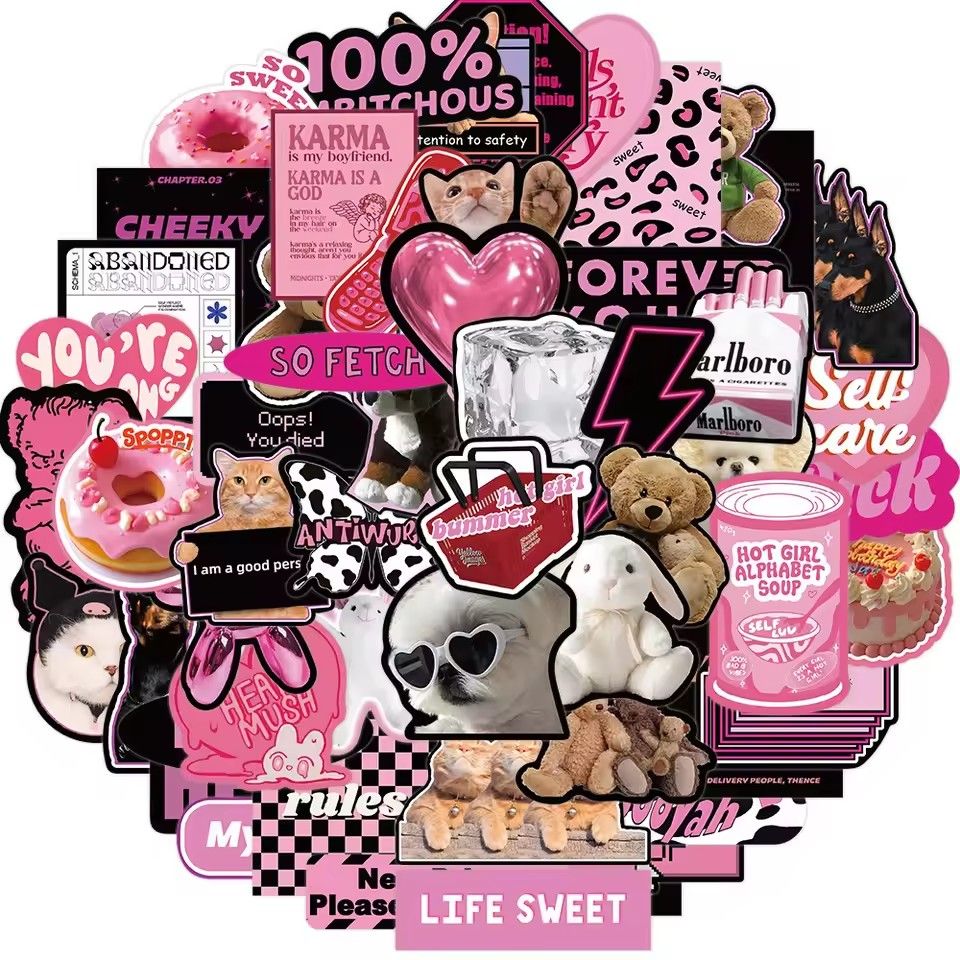 55PCS  Pink Black Style Cool Cartoon Graffiti Stickers Phone Guitar Laptop Notebook Suitcase Cup Waterproof Sticker Decals H-25