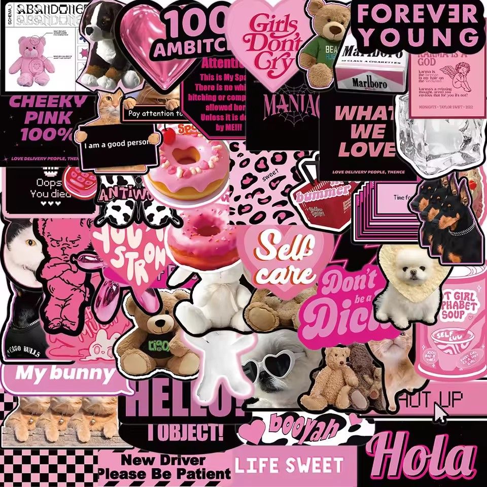 55PCS  Pink Black Style Cool Cartoon Graffiti Stickers Phone Guitar Laptop Notebook Suitcase Cup Waterproof Sticker Decals H-25
