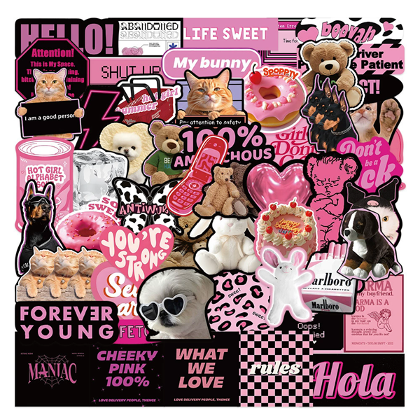 55PCS  Pink Black Style Cool Cartoon Graffiti Stickers Phone Guitar Laptop Notebook Suitcase Cup Waterproof Sticker Decals H-25