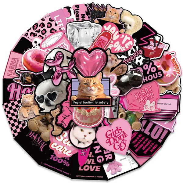 55PCS  Pink Black Style Cool Cartoon Graffiti Stickers Phone Guitar Laptop Notebook Suitcase Cup Waterproof Sticker Decals H-25