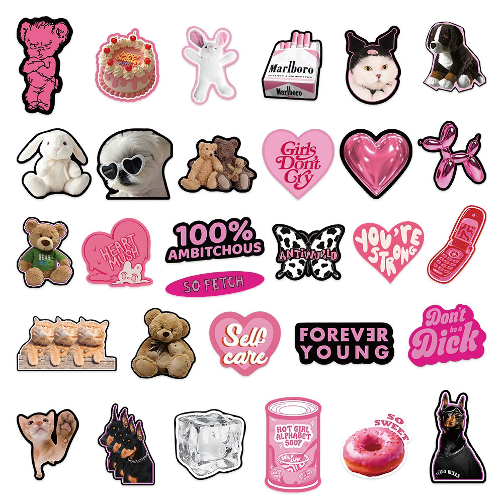 55PCS  Pink Black Style Cool Cartoon Graffiti Stickers Phone Guitar Laptop Notebook Suitcase Cup Waterproof Sticker Decals H-25