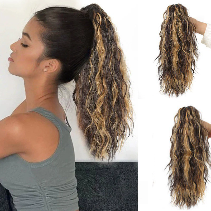 European and American water ripple wool roll gripper clip, ponytail curly hair fluffy wig,ponytailwomen'sfakebraidgripperclipwig