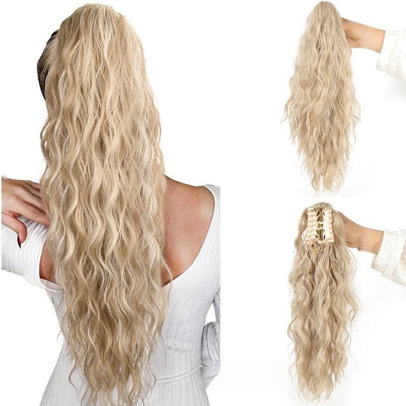 European and American water ripple wool roll gripper clip, ponytail curly hair fluffy wig,ponytailwomen'sfakebraidgripperclipwig