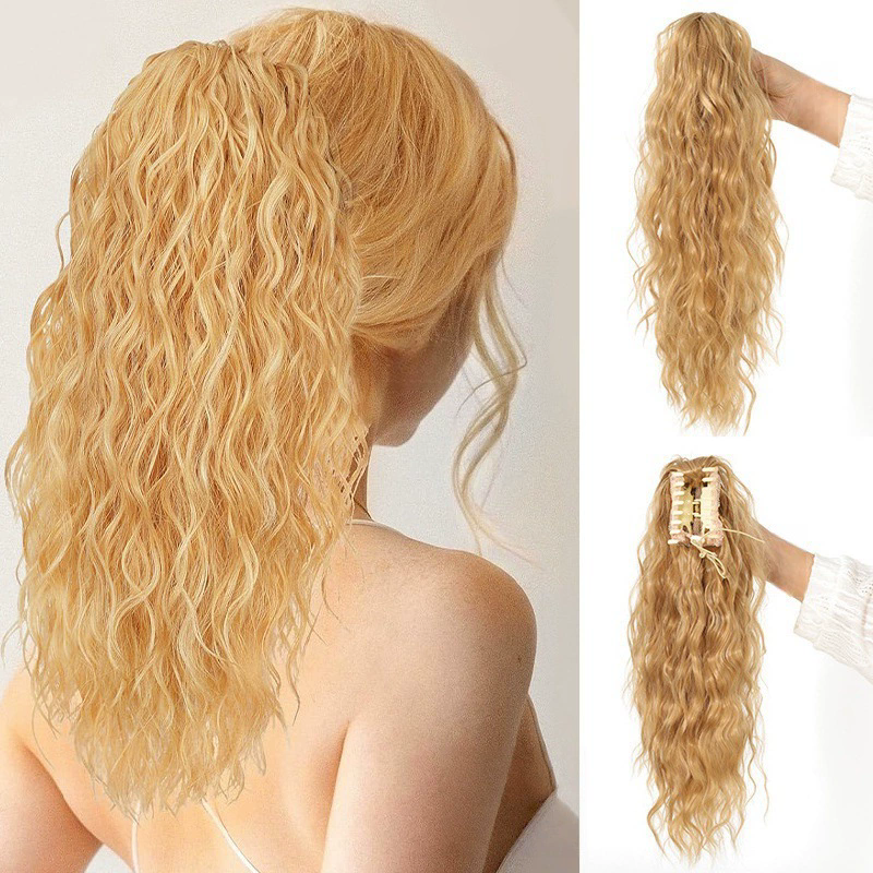 European and American water ripple wool roll gripper clip, ponytail curly hair fluffy wig,ponytailwomen'sfakebraidgripperclipwig