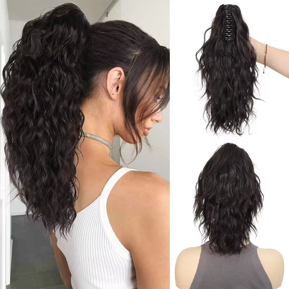 European and American water ripple wool roll gripper clip, ponytail curly hair fluffy wig,ponytailwomen'sfakebraidgripperclipwig