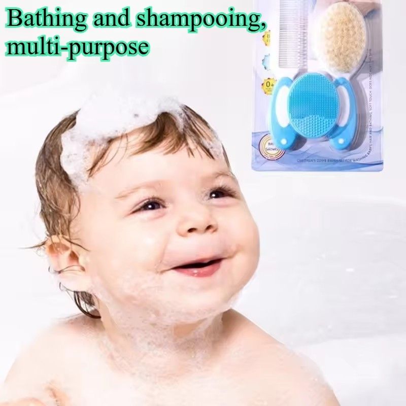 3pcs Baby Bath Brush Set Newborn Head Care Massage Comb Kit Infant Hair Scalp Massager Essential Nursery Must Have Gift for Mom