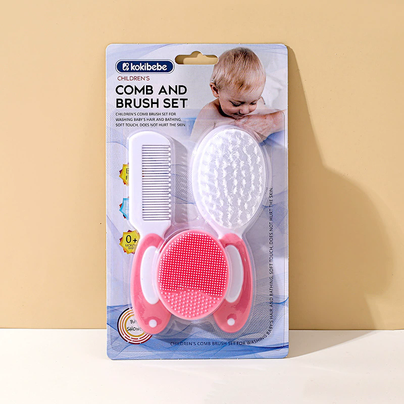 3pcs Baby Bath Brush Set Newborn Head Care Massage Comb Kit Infant Hair Scalp Massager Essential Nursery Must Have Gift for Mom