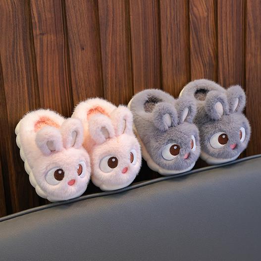 New Winter Cute Big eyed Rabbit Children's Waterproof Warm Non-slip Fluffy Slippers For Girls Boys Kids Indoor Home Cotton Shoes
