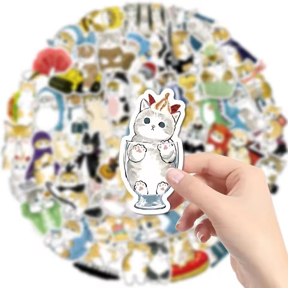 50Pcs Kawaii Cat Cartoon Sticker Cute Animal Decals Kids Toys DIY Scrapbook Laptop Stationary Guitar Suitcase Car Sticker