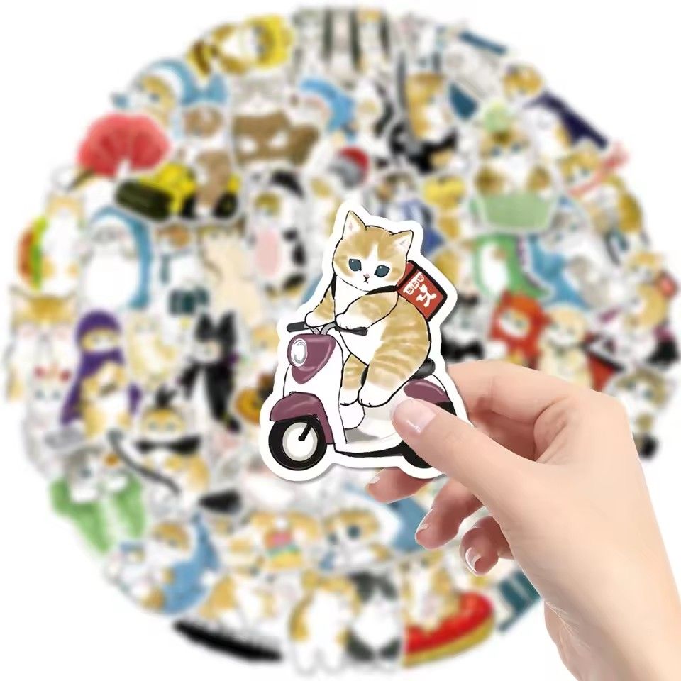 50Pcs Kawaii Cat Cartoon Sticker Cute Animal Decals Kids Toys DIY Scrapbook Laptop Stationary Guitar Suitcase Car Sticker