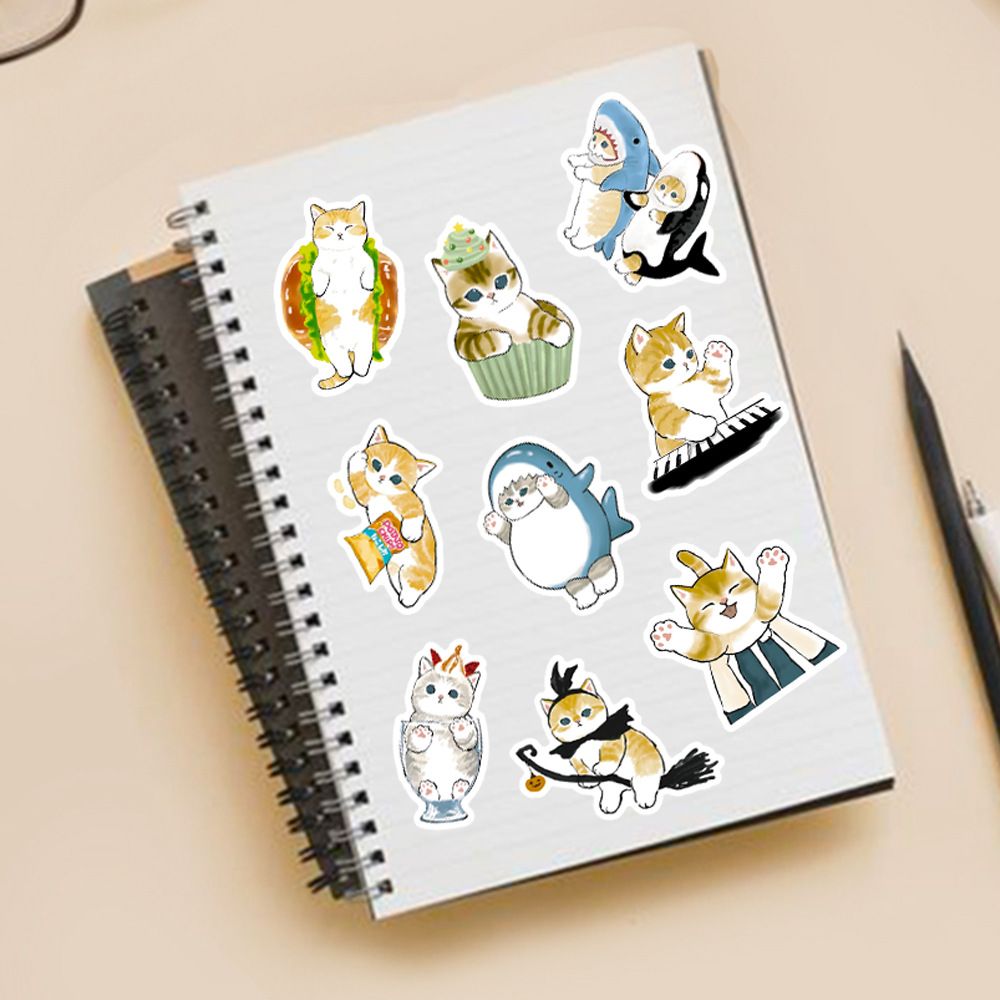 50Pcs Kawaii Cat Cartoon Sticker Cute Animal Decals Kids Toys DIY Scrapbook Laptop Stationary Guitar Suitcase Car Sticker
