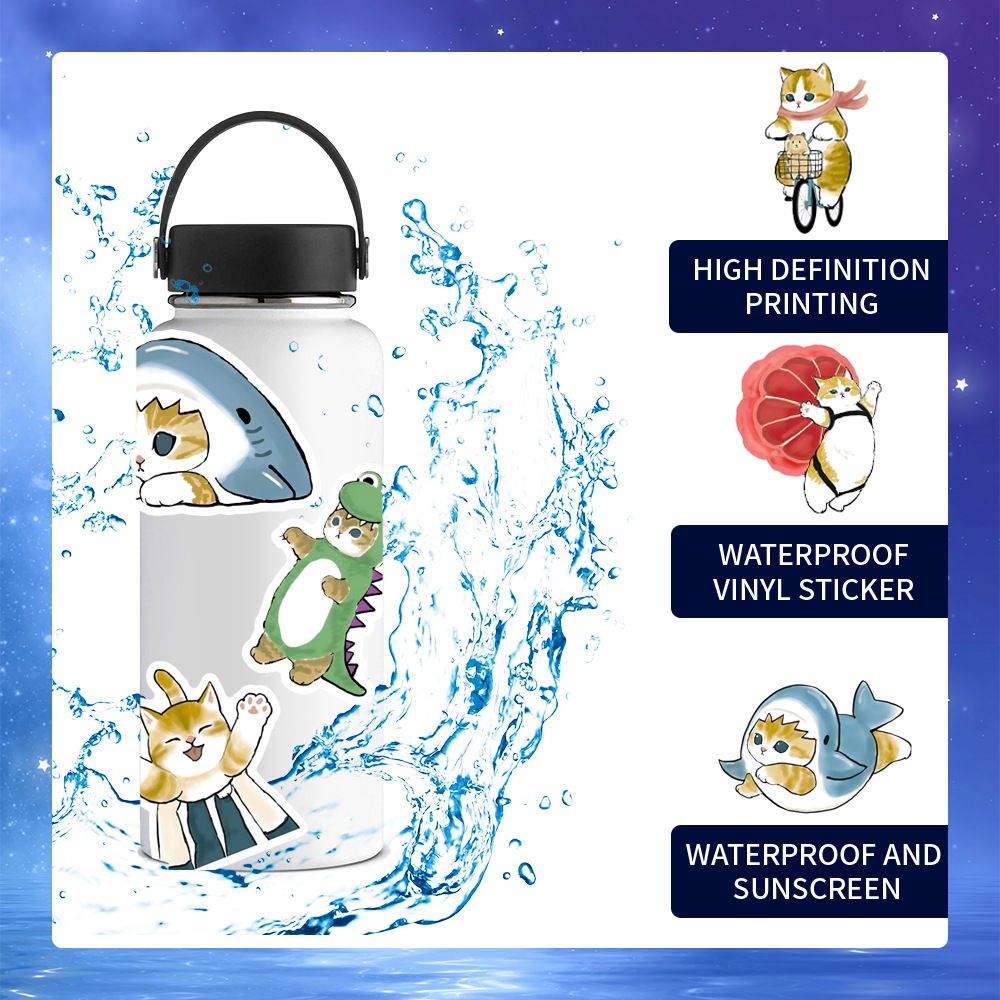 50Pcs Kawaii Cat Cartoon Sticker Cute Animal Decals Kids Toys DIY Scrapbook Laptop Stationary Guitar Suitcase Car Sticker